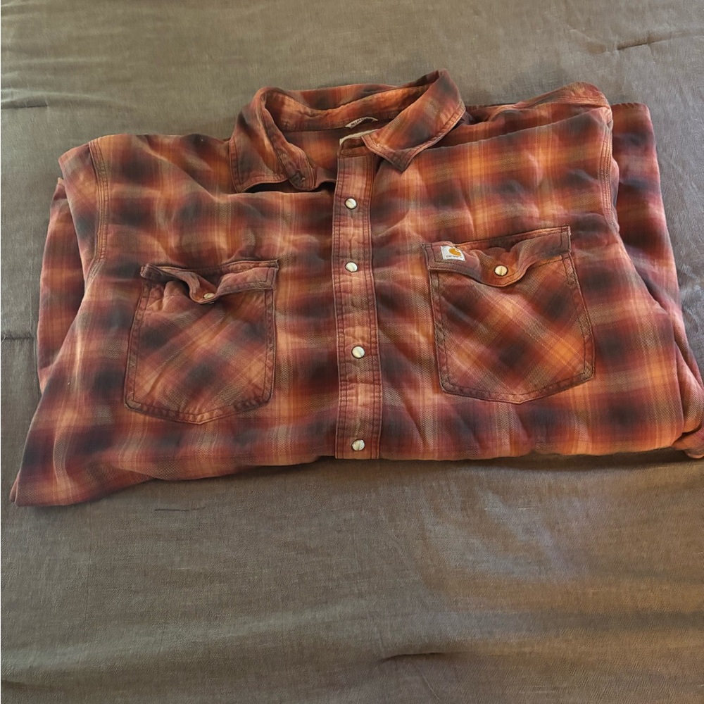 Carhartt Men's Red and Black Plaid Button Down Shirt